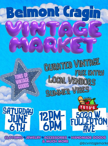 Belmont Cragin Vintage Market full flyer with date, time, address, and vendor details